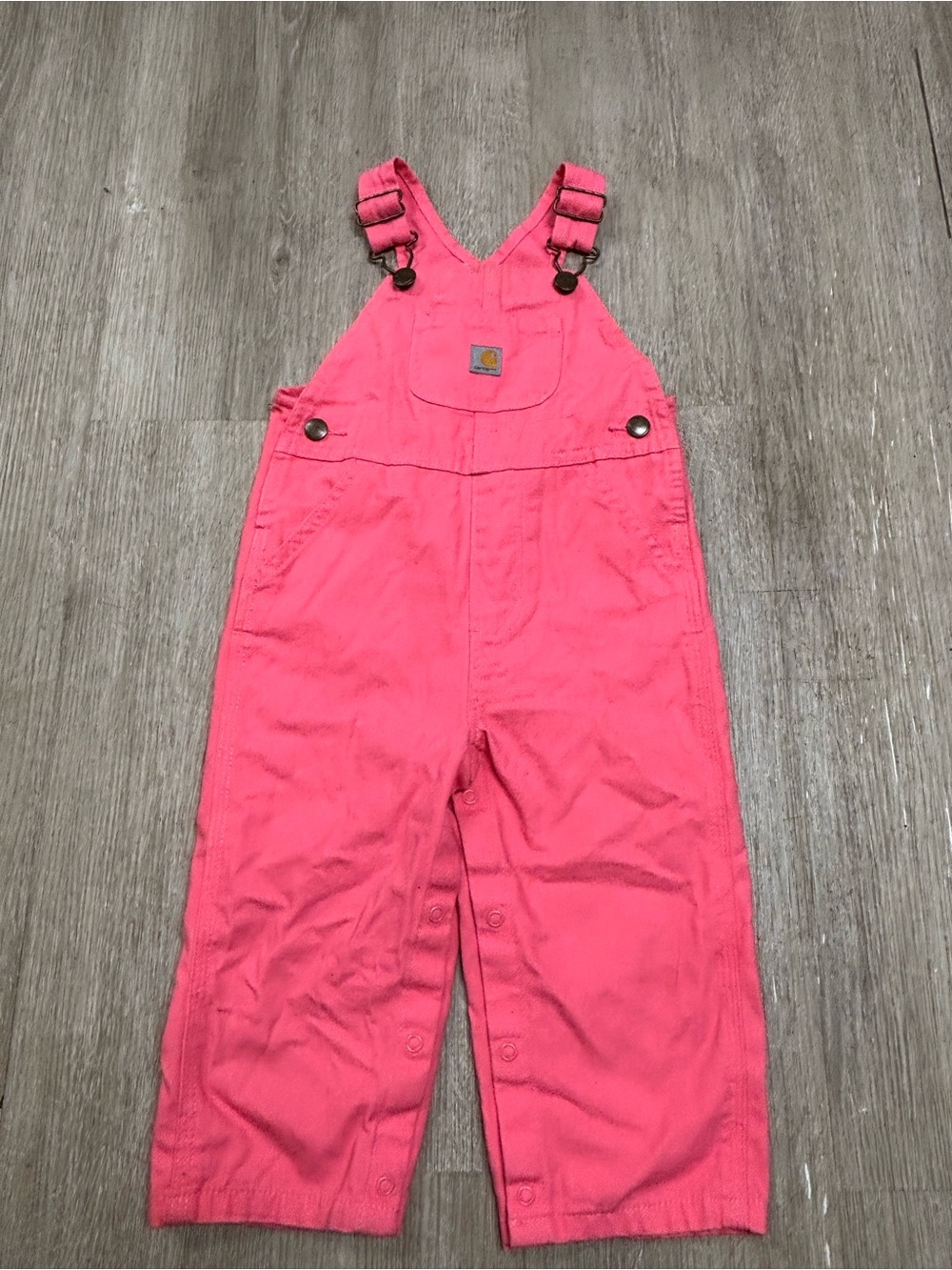 Vintage-Style Carhartt Pink Canvas Overalls with Heart Hardware Girls 18M